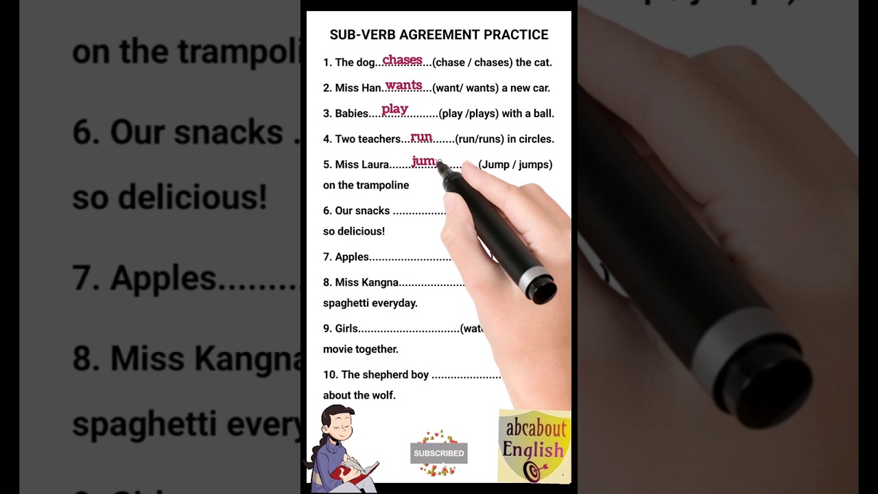 Exercise : Subject-verb Agreement | Practice set | Grammar Worksheets #shorts