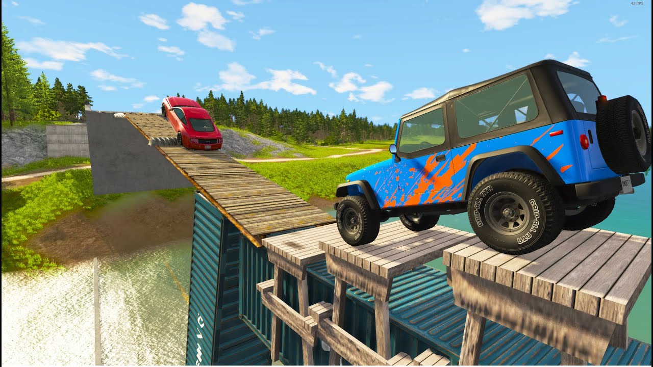 SUV & Cars vs Container Bridge and Deep Water - BeamNG Drive