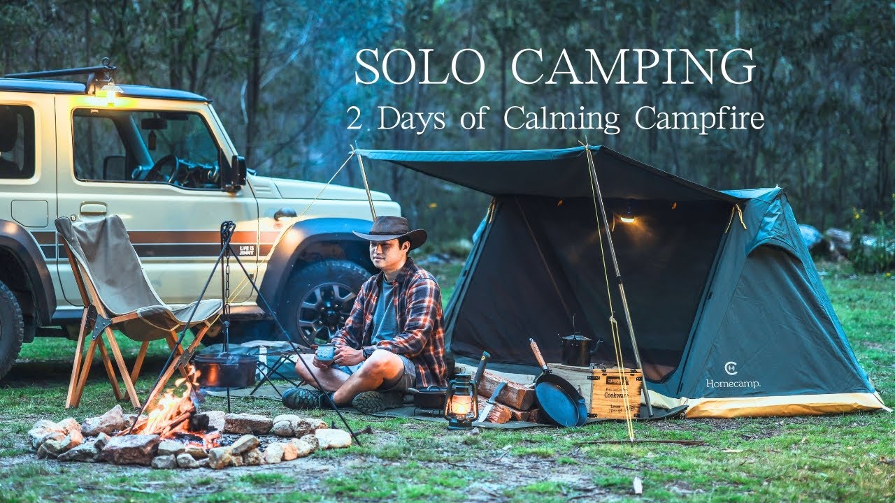 Relaxing Solo Camping ASMR - Campfire Cooking in Aussie Bush | Homecamp Twin View | Suzuki Jimny