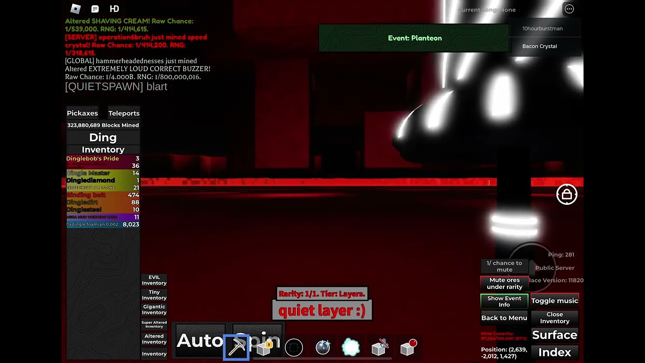 Finding blartstrange in Untitled Mining Game quiet layer