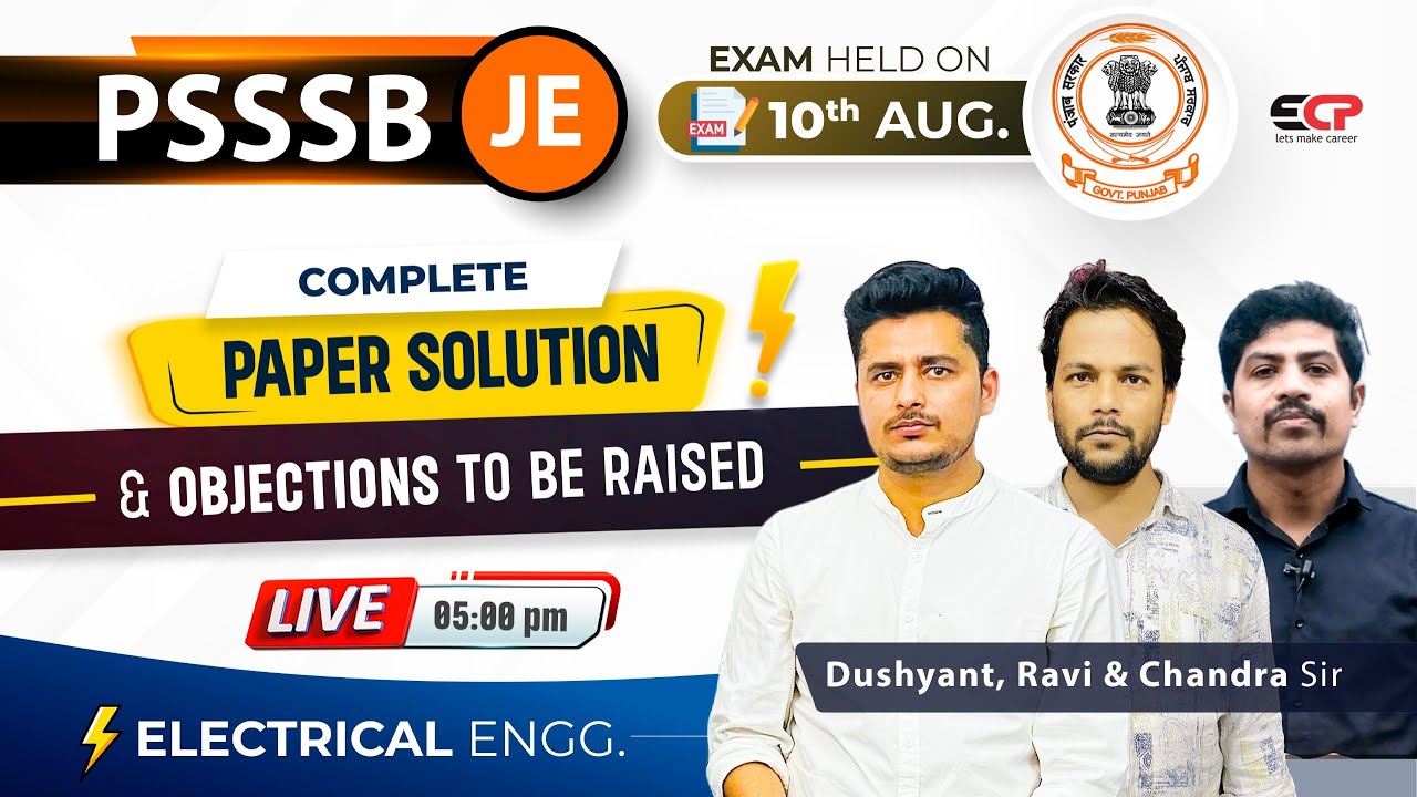 Live 5pm, PSSSB JE Electrical (03 of 2024) Paper Solution, Objections held on 10th Aug, 2025