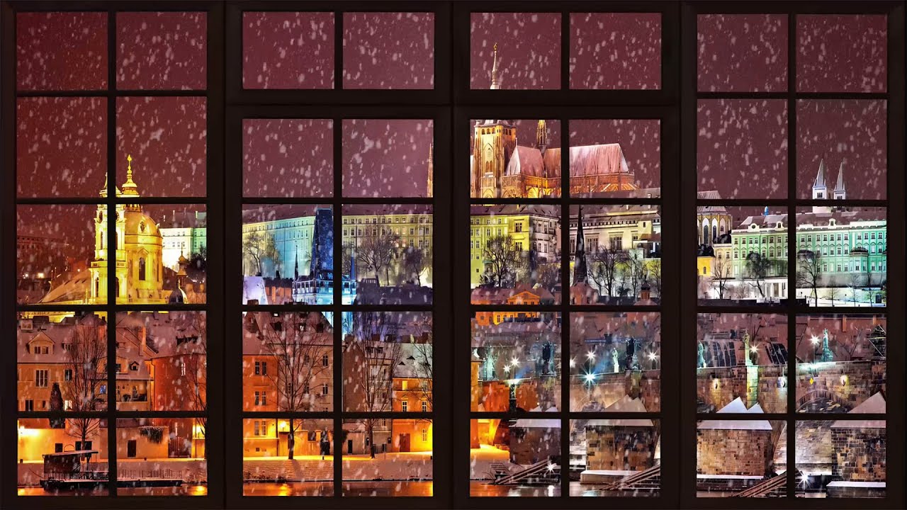 Window Projector | Cozy Snowy City Night View