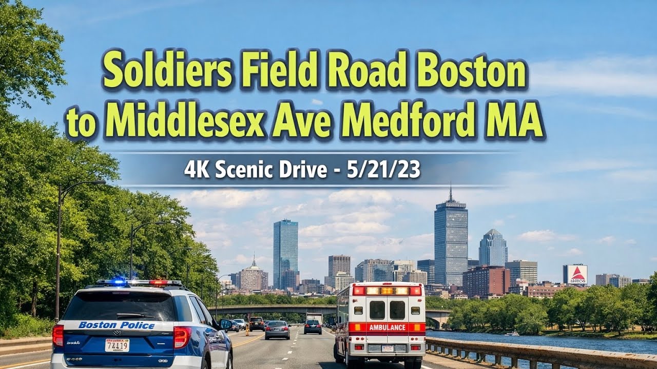 Soldiers Field Road Boston to Middlesex Ave Medford MA | 4K Scenic Drive - 5/21/23