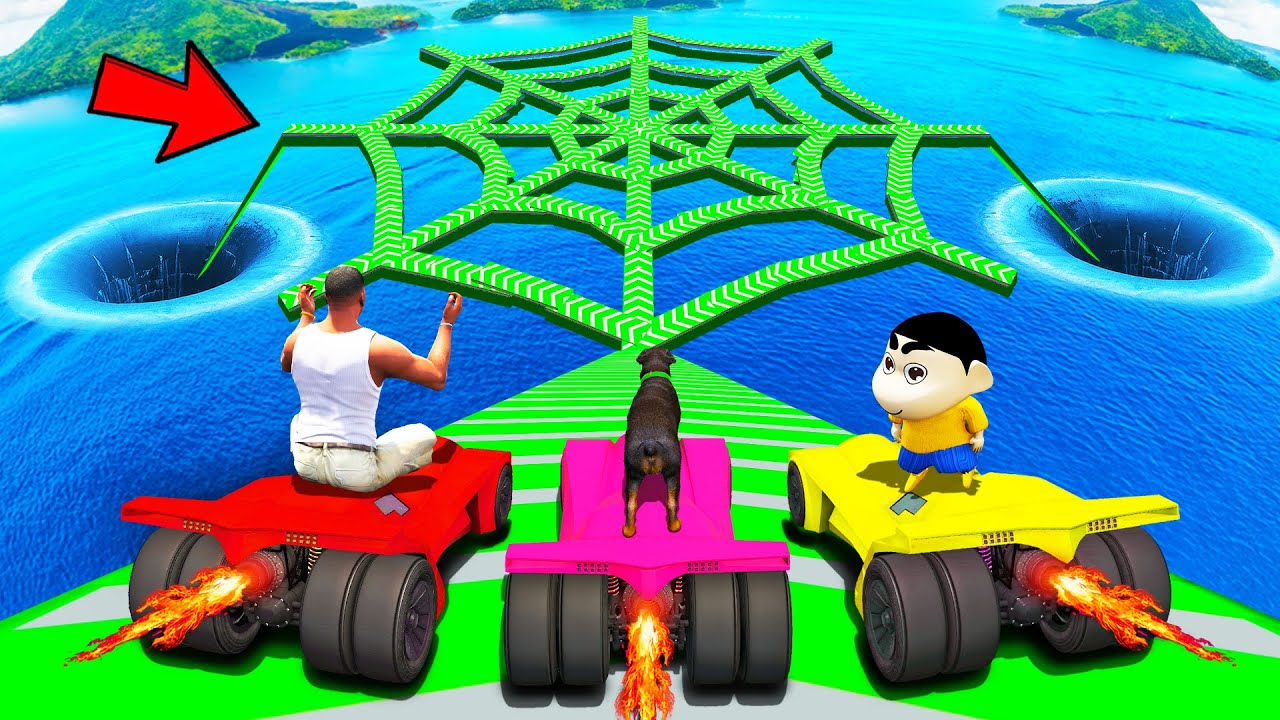 SHINCHAN AND FRANKLIN TRIED THE IMPOSSIBLE SPEED BOOSTER SPIDER WEB PARKOUR CHALLENGE GTA 5