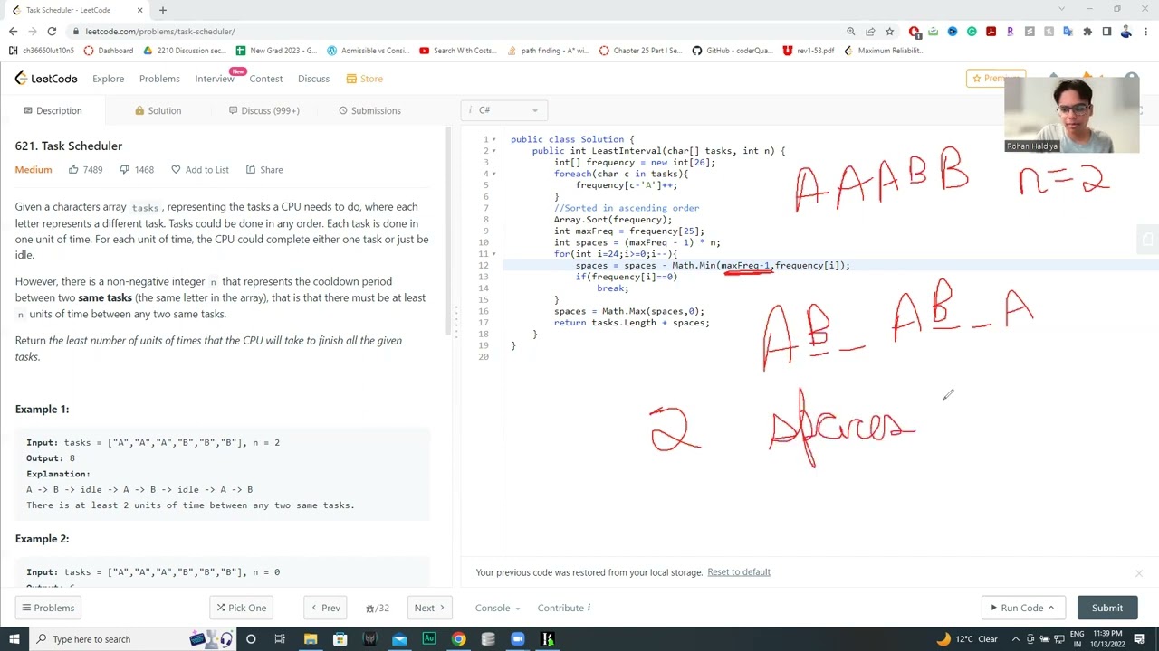Task Scheduler Solution LeetCode 621 Solution | Rohan Haldiya