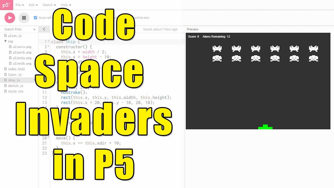 Code Space Invaders в P5 [Научитесь программировать на Javascript] — Шаг 1 из 4