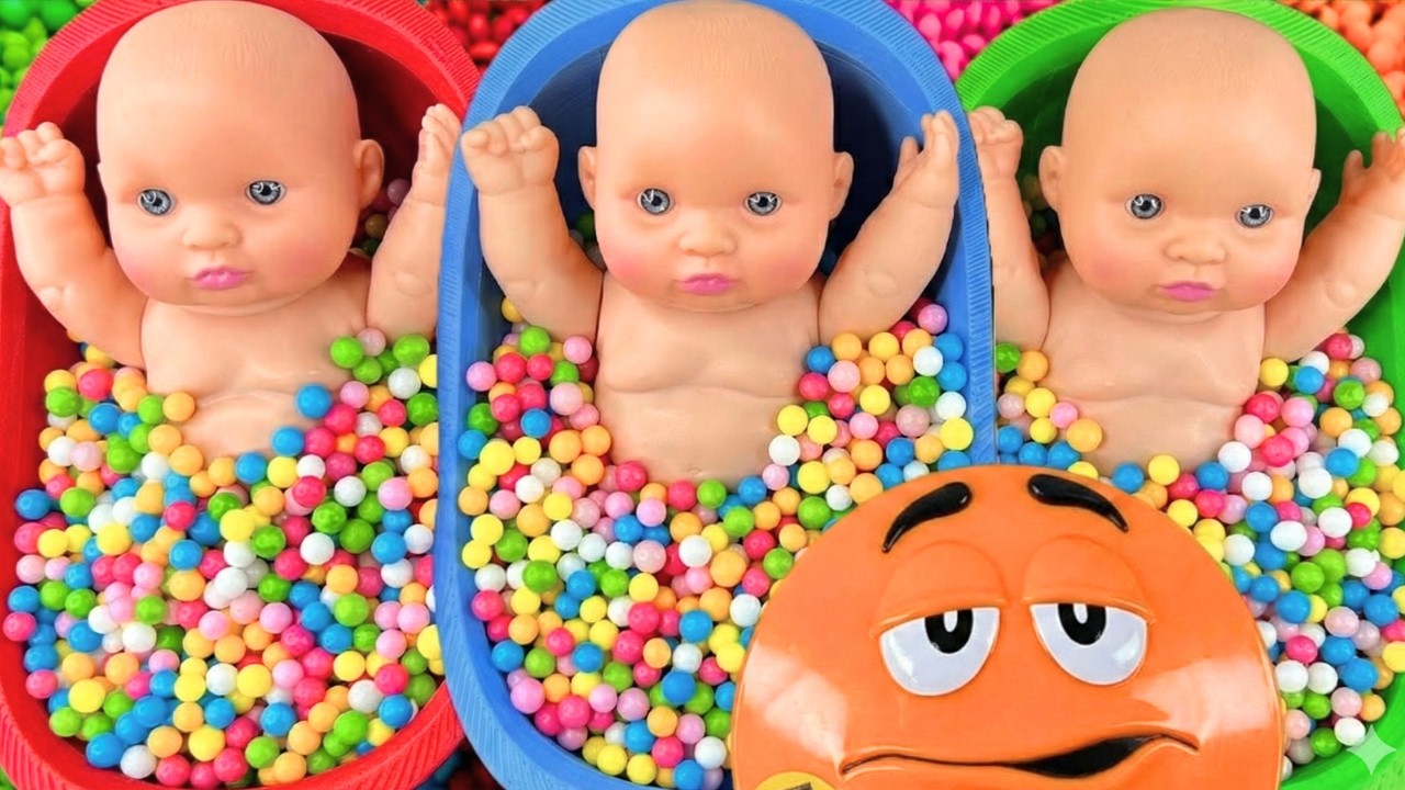 Full of 3 Rainbow BathTubs Candy with M&M's & Magic Slime Cutting Video