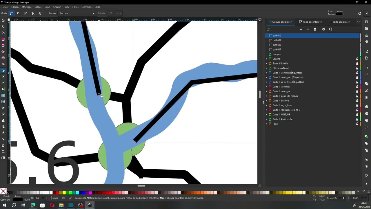 Réaliser un schéma hydraulique sur Inkscape à partir d'une carte exporter depuis QGIS