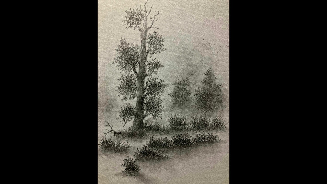 Misty Tree Landscape – Graphite Nature Sketch