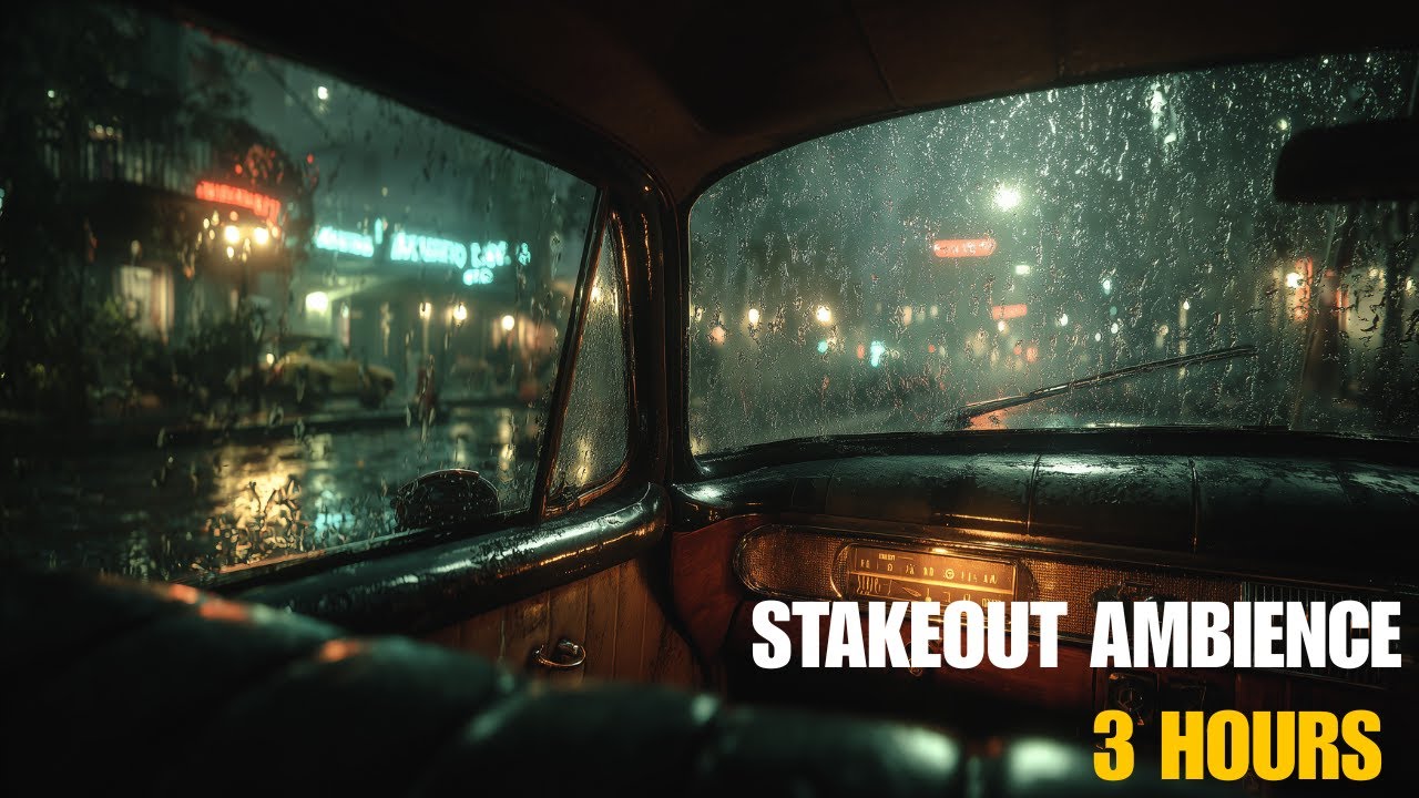 1950s Detective Car Stakeout: Heavy Rain on Metal Roof (Noir Jazz Ambience) 3 Hours