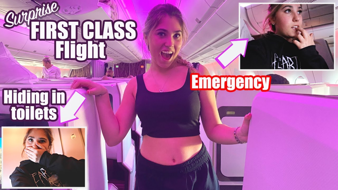 My Mum Surprised me with a FIRST CLASS Flight, Emergency on board! | Rosie McClelland