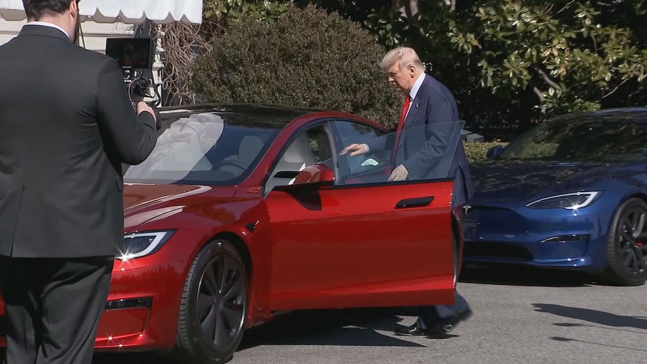 Trump buys new Tesla on White House driveway to show support for Elon Musk