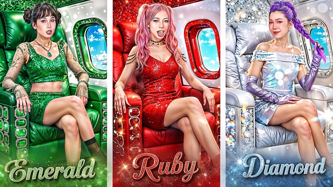 Emerald, Ruby, Diamond and Sapphire Huntrix Girls In Airplane! Kpop Demon Hunters IRL