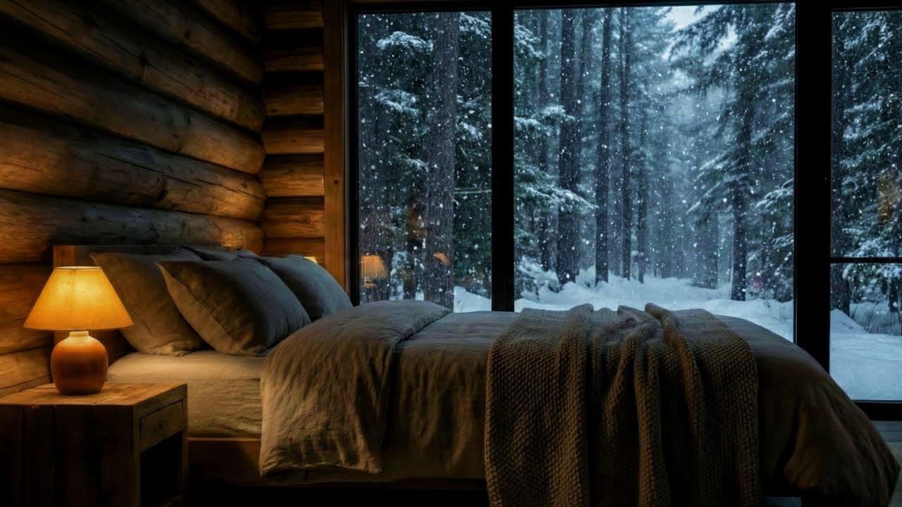 Heavy Snowfall Outside a Cozy Cabin Bedroom ❄️ | Warm Light for Sleep & Focus (3 Hours)