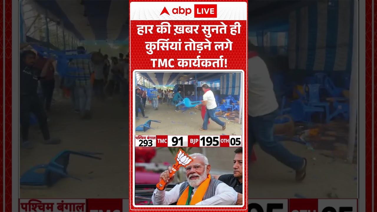 Bengal Election Results:हार की खबर सुनते ही कुर्सियां तोड़ने लगे TMC कार्यकर्ता !| #bjpvstmc #shorts