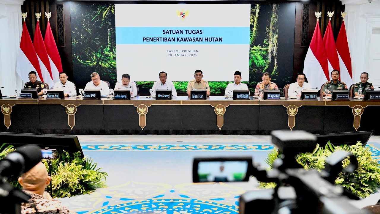 Konferensi Pers Mensesneg dan Satgas Penertiban Kawasan Hutan, Kantor Presiden, 20 Januari 2026