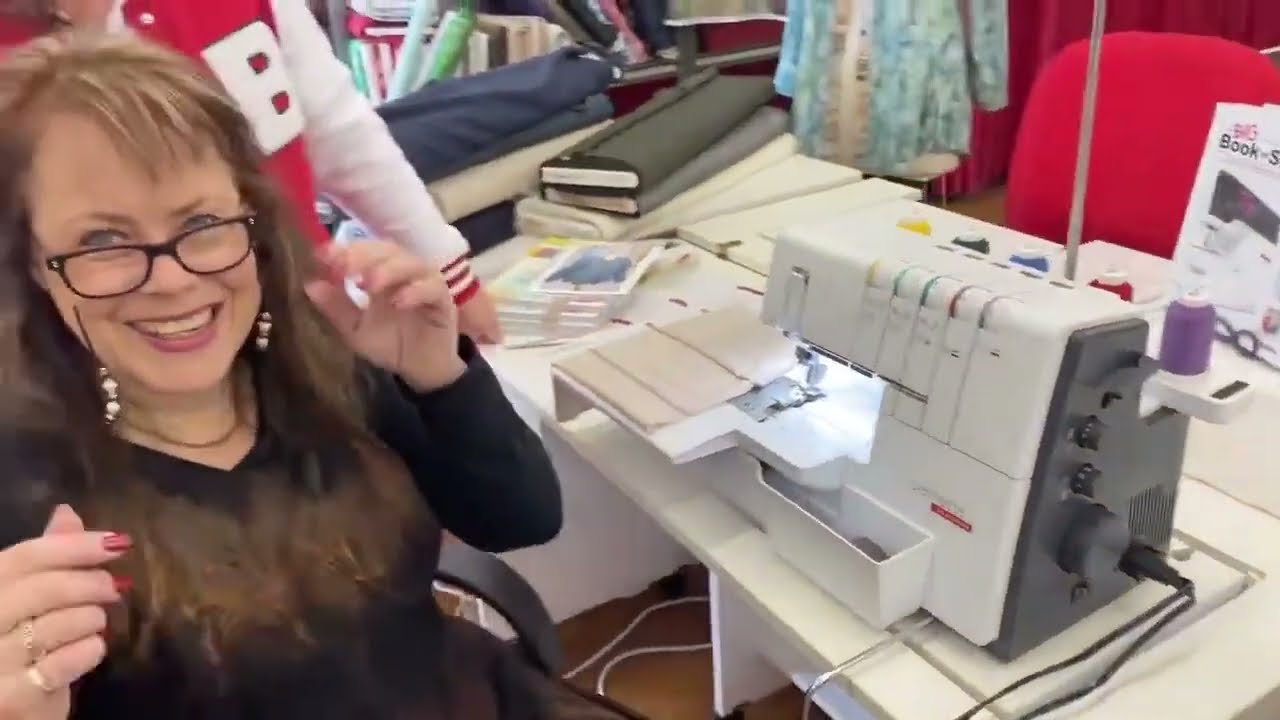 University of Sewing B68 Demonstration. Bernette's air threaded serger/coverstitch combo machine