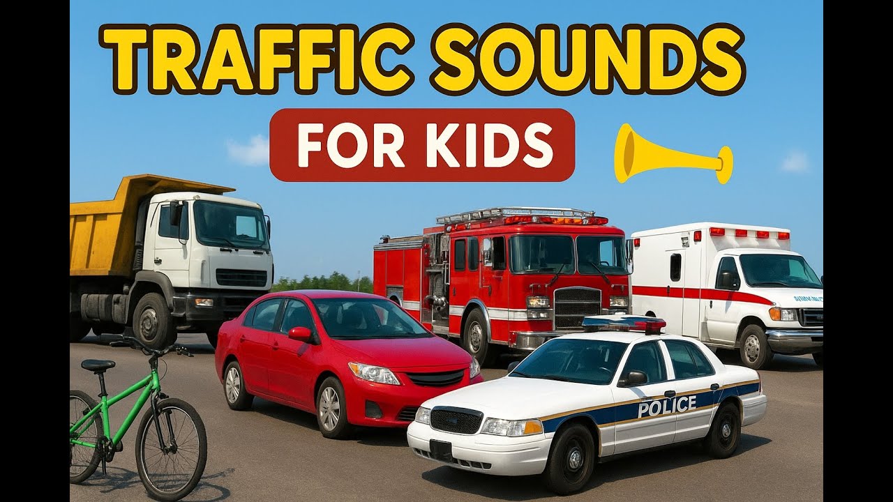 Traffic Sounds for Kids 🚗🚓🚑 | Real Horns, Bells & Sirens | Vehicles Sound Learning Video