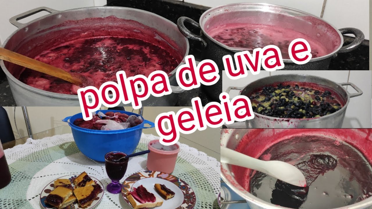 Polpa de uva e geleia caseira feita em casa para armazenar (fartura na roça)