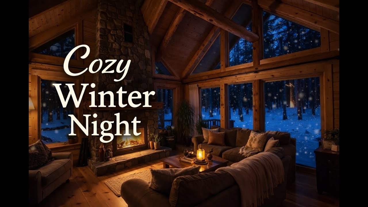Winter Cozy Night – Fireplace & Snowfall | Deep Sleep Ambience