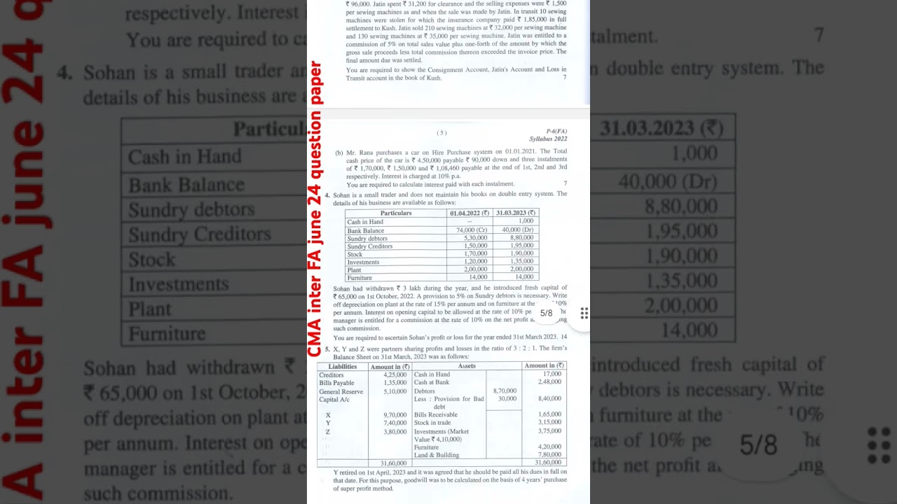 CMA inter June 24 financial Accounting questions paper 🔥🔥 