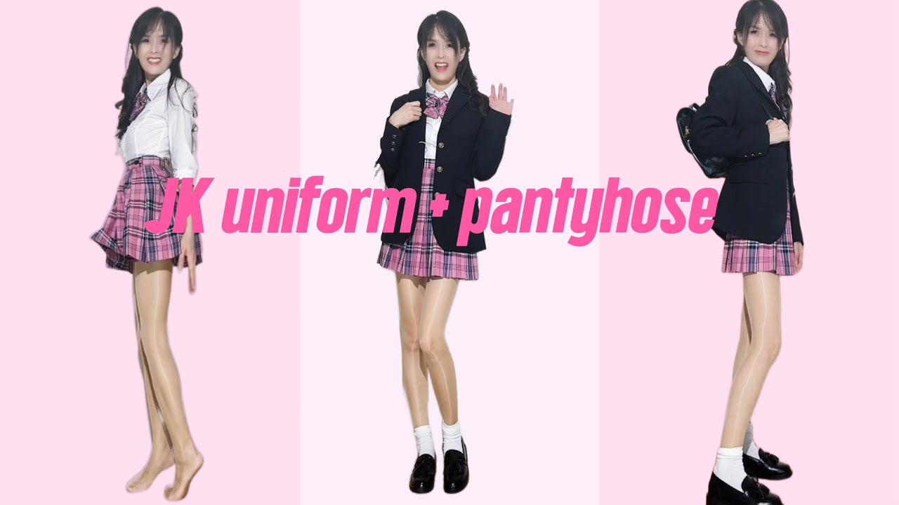[4K] JK Uniform ✨ Pink Skirt & Glossy Pantyhose Try-On 💕