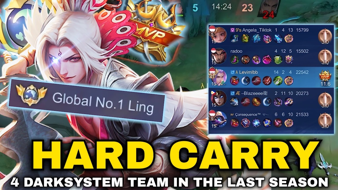 THE MOST HARDEST LING GAMEPLAY HARD CARRY 4 DARKSYSTEM TEAM IN THE LAST SEASON USING LORD SHEN SKIN!