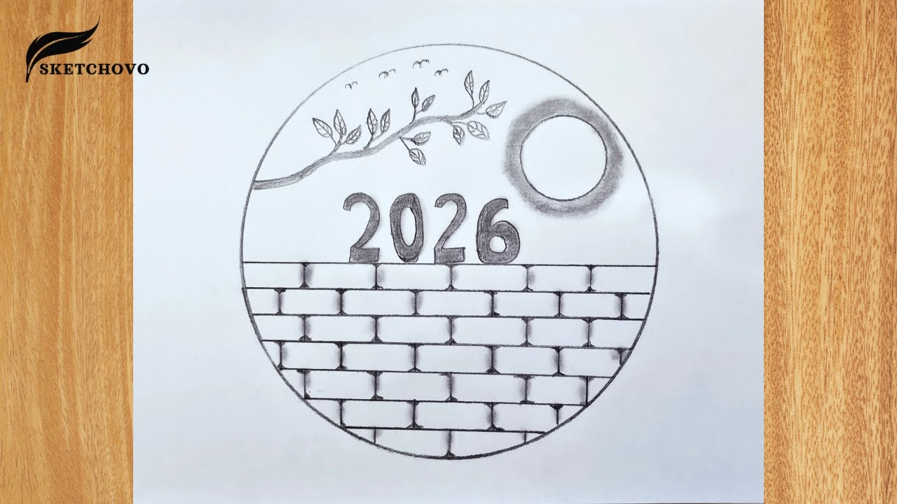 How to Draw Easy Scenery in Circle | Pencil Drawing for Beginners | New Year 2026 Scenery