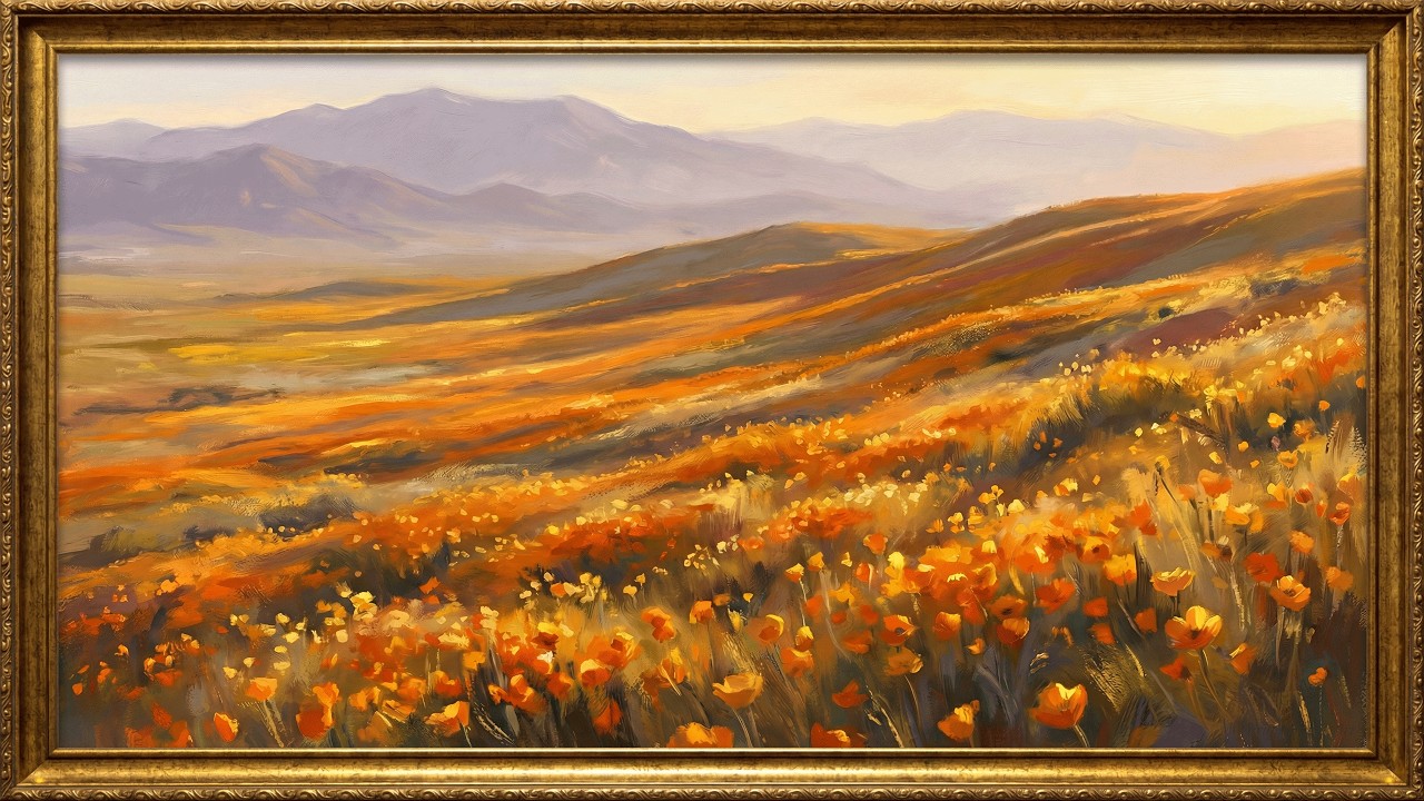 Golden Poppy Hills | Rustic Impressionist Oil | 2H 4K No Sound