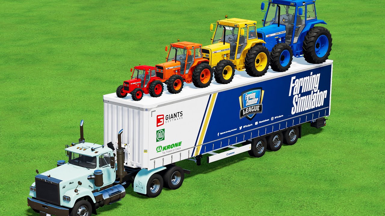 MINI TO BIG TRACTORS OF COLORS! TRANSPORT MINI & BIG TRACTORS WITH TESLA TRUCK! FS22