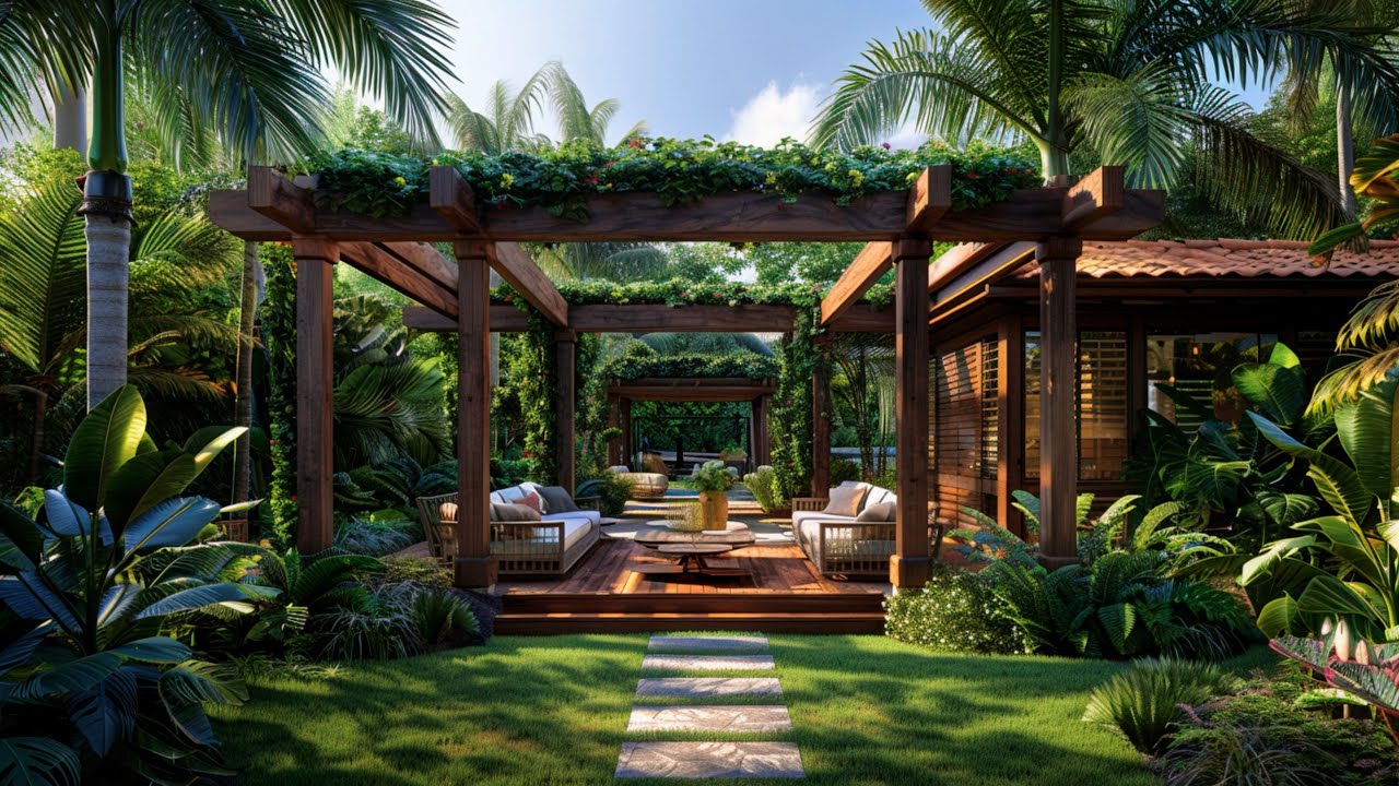 Modern Tropical Garden Design | Elegant Pergola Lounge in Nature - 4DX DESIGN