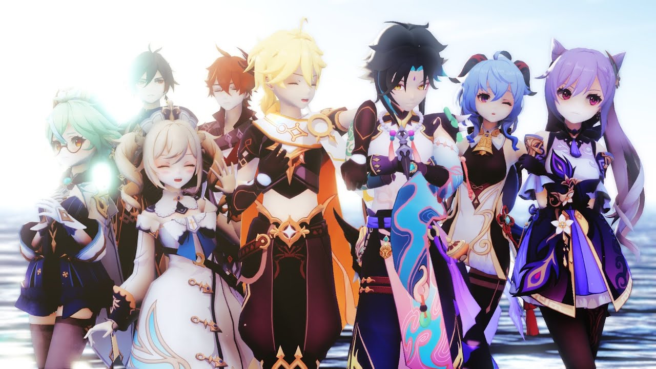 【MMD Genshin Impact】 Little Apple 「Sucrose, Barbara, Ganyu, Keqing, Zhongli, Childe, Aether, Xiao」