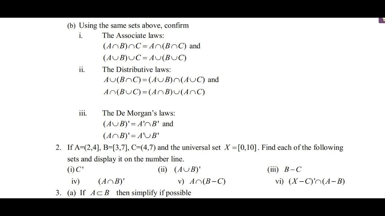 TUTORIAL 1 PART A, PRACTICAL QUESTIONS ON SETS, DEMOGAN'S LAW,PROVING SET THEORIES ROSTER NOTATION O