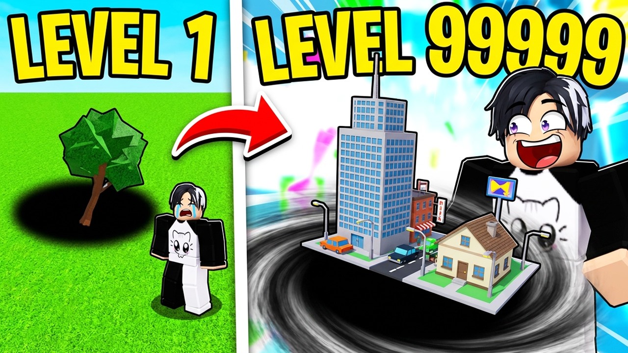 EU ERA PEQUENO E FRACO ENTÃO VIREI UM BURACO DESTRUIDOR DE CIDADES NO ROBLOX (BE A HOLE)