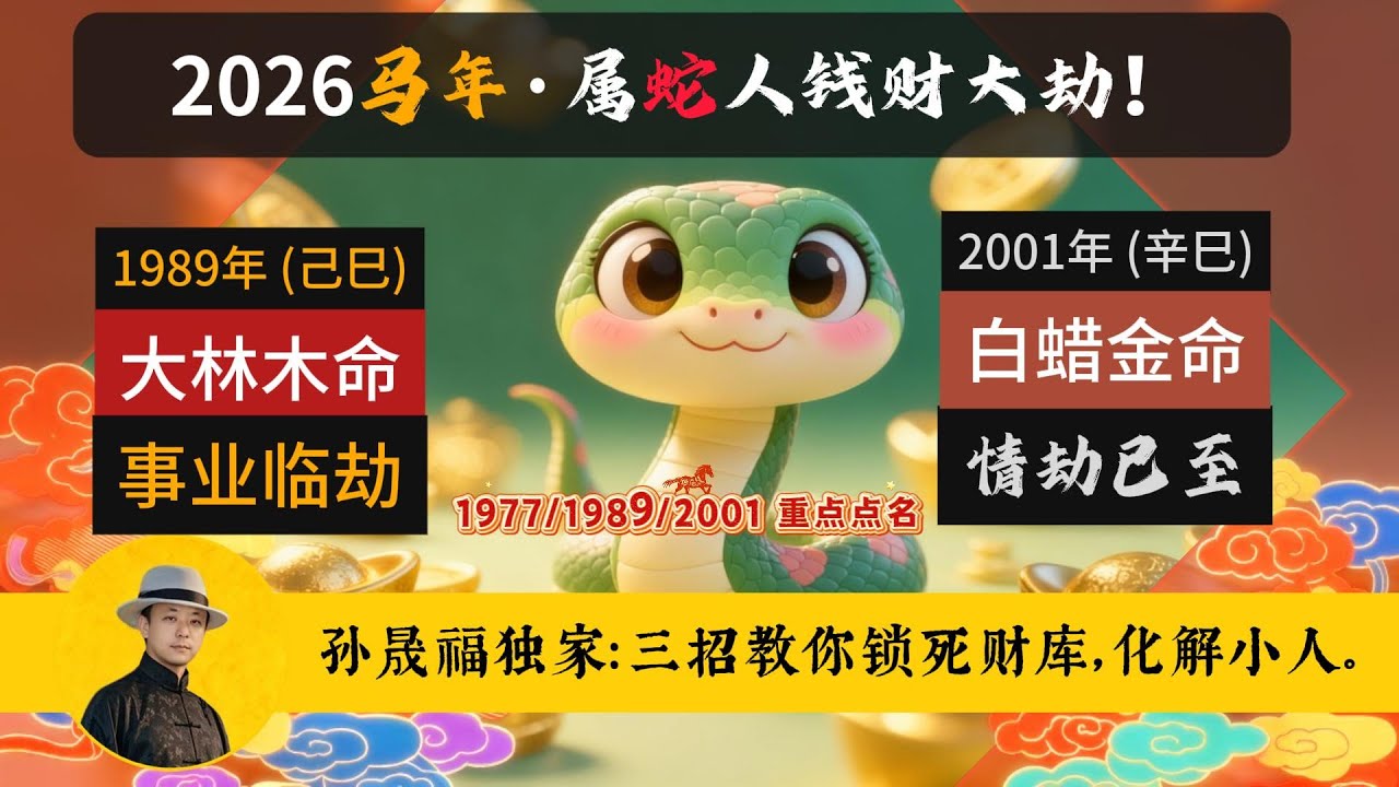 2026年 属蛇 生肖運勢｜2026 生肖「蛇」完整版｜丙午年運勢 蛇 2026｜属蛇人 劫财年 破解之道｜1977、1989、2001年属蛇运程｜命理师孙晟福深度解析