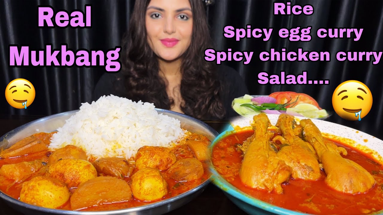 Mukbang Eating Spicy Egg Curry, Spicy Chicken Curry, Rice | Eating Show*Big Bites*