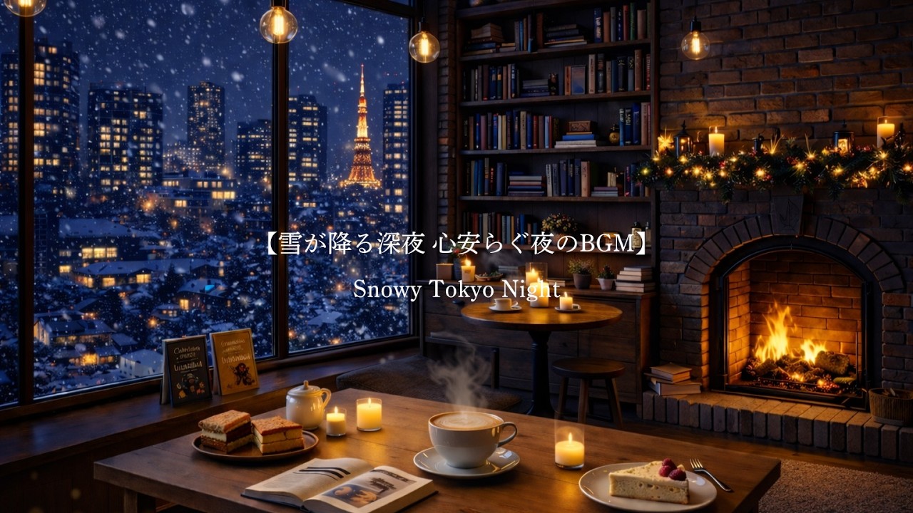 【雪が降る深夜 心安らぐ夜のBGM】Snowy Tokyo Night | Calm Piano Ambient Music