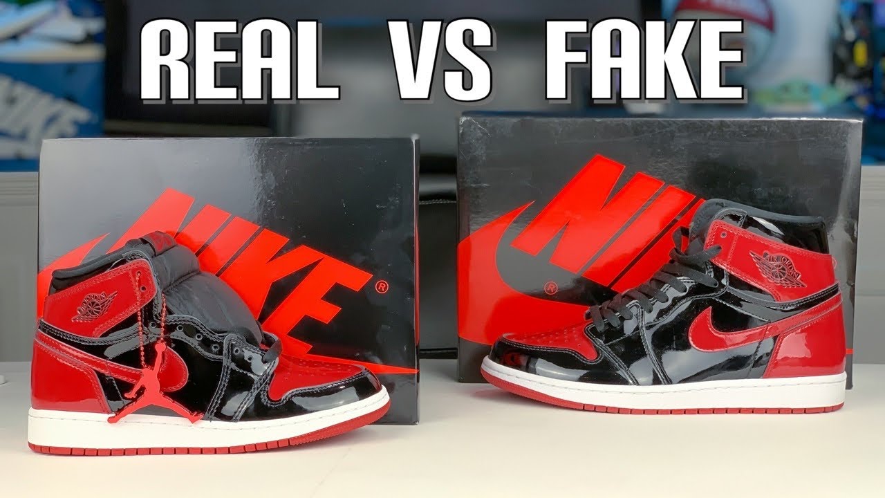 REAL vs FAKE AIR JORDAN 1 PATENT BRED.   BE CAREFUL !! 😳