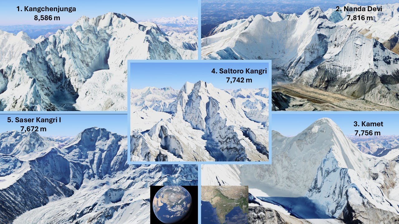 Top 5 Highest Mountain Summit peaks in India | 4K | Cinematic | 3D Map trails
