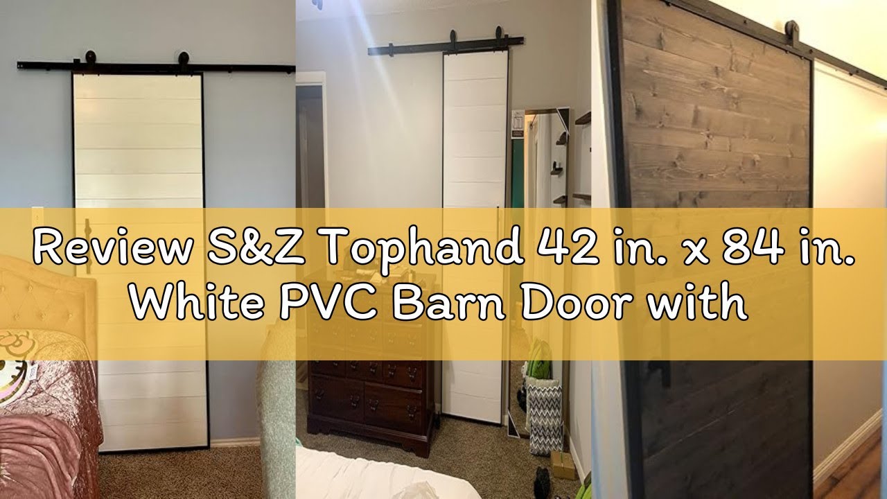 Review S&Z Tophand 42 in. x 84 in. White PVC Barn Door with 8FT Sliding Door Hardware Kit, Modern St