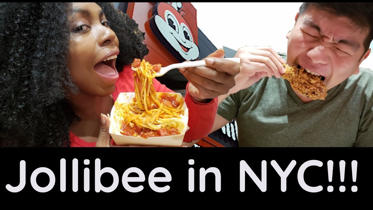 FIRST TIME TRYING JOLLIBEE IN NYC |Black and Asian | Chicken joy| Jolly Spaghetti| AMBW | Blasian