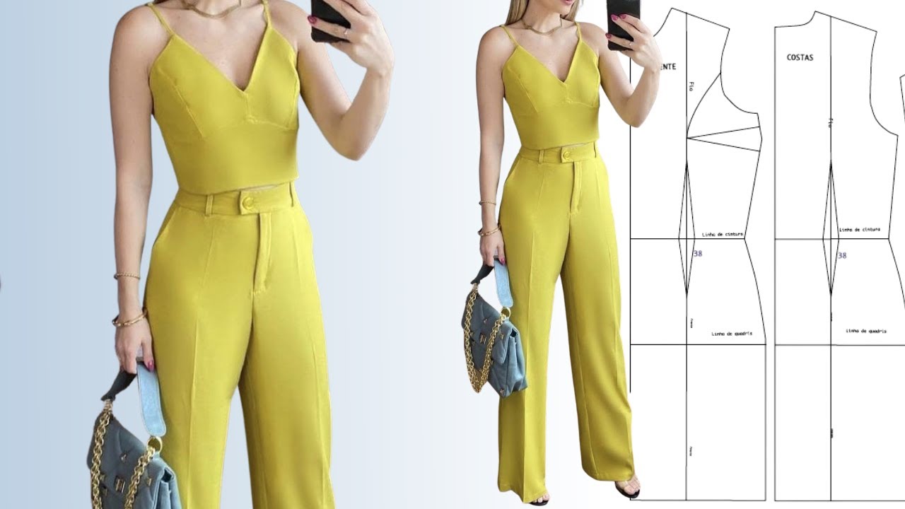CONJUNTO ALFAIATARIA CROPPED DE ALCINHA E CALÇA FÁCIL (Interpretação de modelo e molde)#seulooknamco