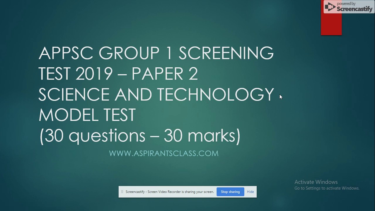 APPSC Group 1 screening Test (Science and Technology) model test