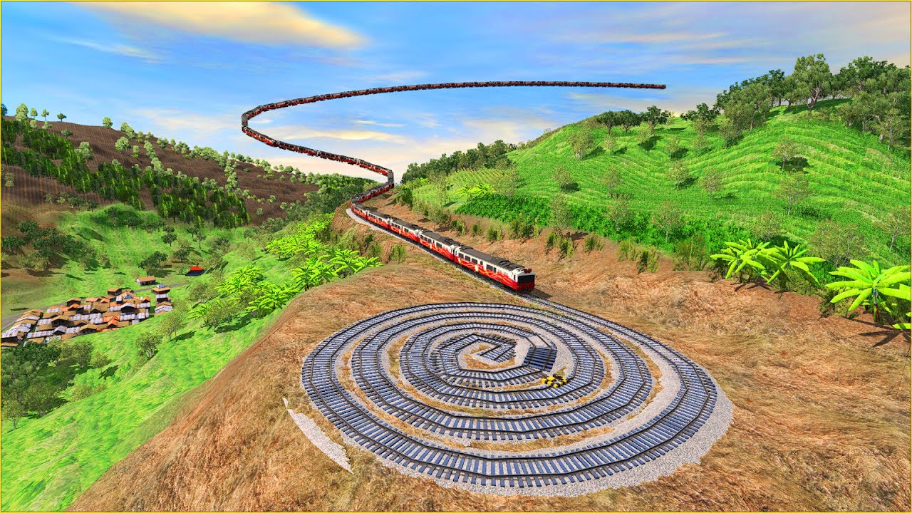 Train vs Rotating Railroad Track #9-Trains Descend from the Sky | Trainz Simulator 2019