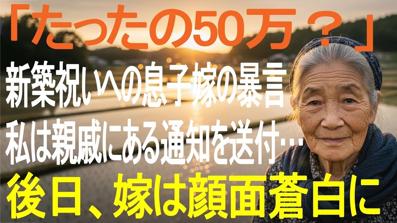 「新築祝いに50万円を包んだ私に“貧乏人”と罵倒した息子嫁…その夜、私は“ある通知”を親族全員に送った──数日後、嫁は血相を変えて家に飛び込んできた」
