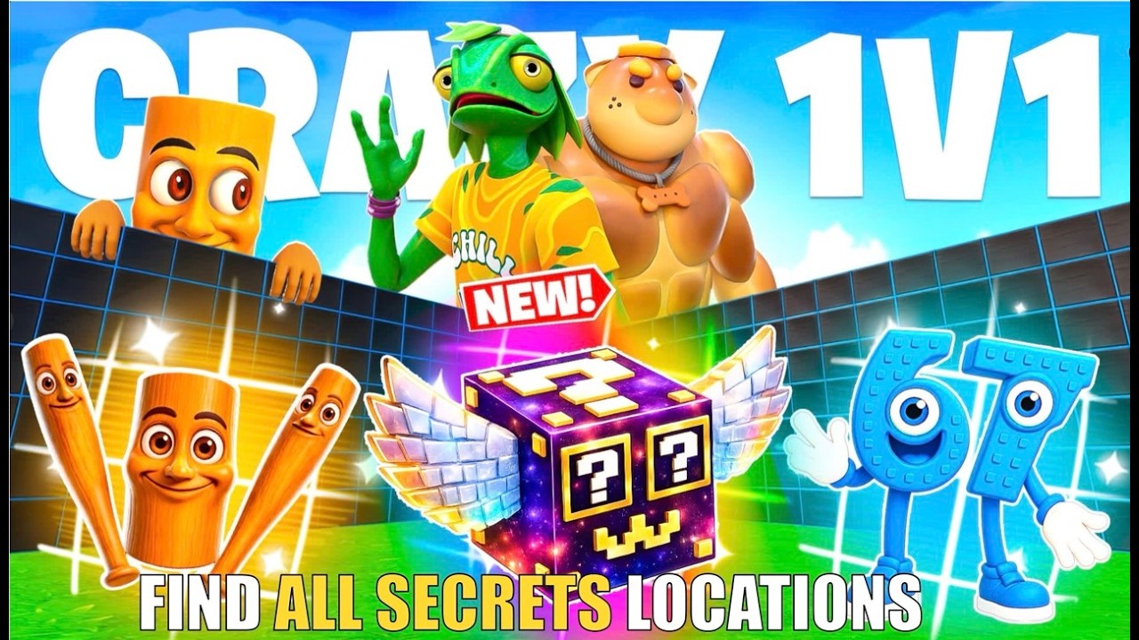 CRAZY 1V1 FFA ALL GUNS & RIDES MAP FORTNITE CREATIVE (PART 62) - ALL SECRETS LOCATIONS (LUCKY BLOCK)