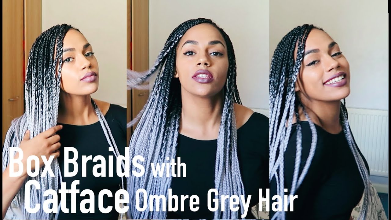 Box Braids with CatFace Ombre Grey Hair | Tutorial and Review
