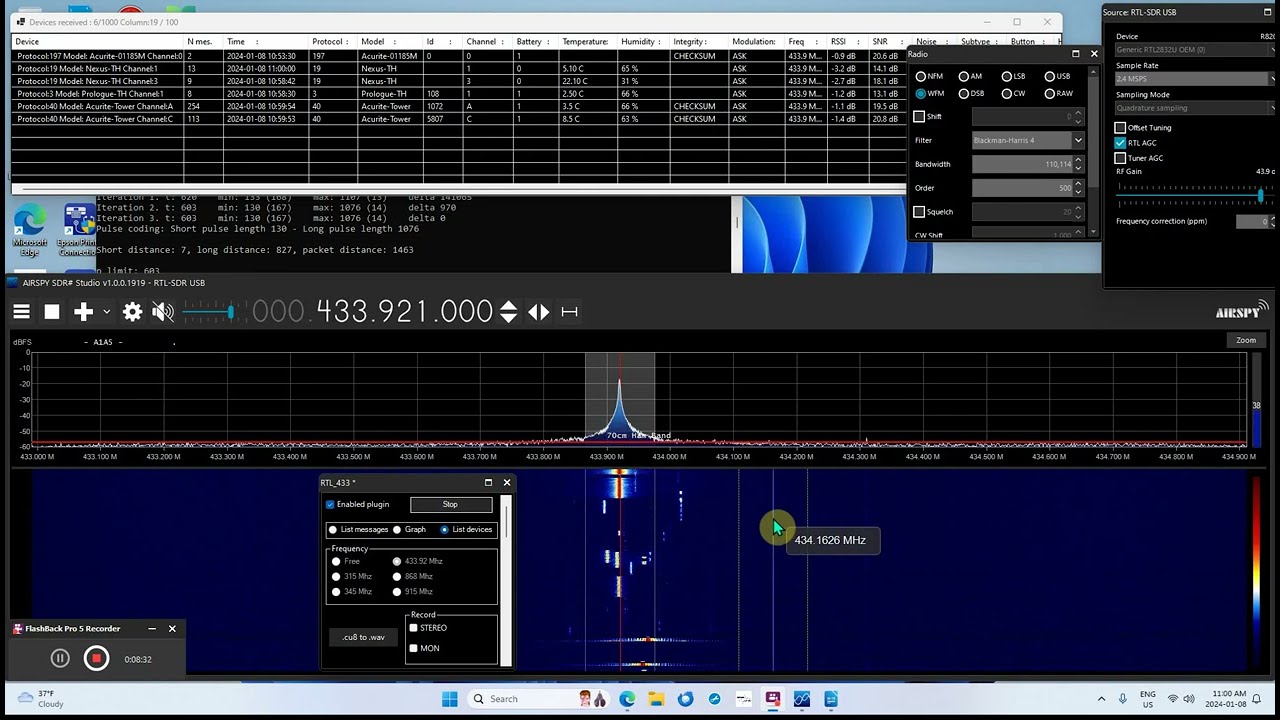 Jan/8/2024 433 MHz decoding, with TRL433 Plugin for  Airspy sdr.