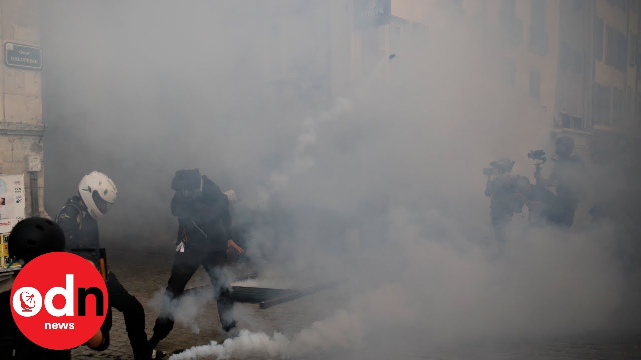 French Riot Police Clash with Protesters at G7 Summit
