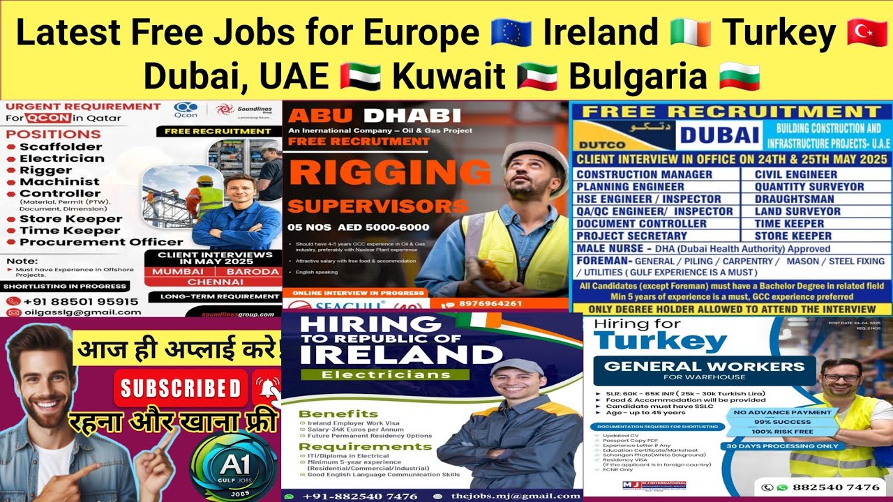 Latest Free Jobs for Europe 🇪🇺 Ireland 🇮🇪 Turkey 🇹🇷 Dubai, UAE 🇦🇪 Kuwait 🇰🇼 Bulgaria 🇧🇬 Bulk jobs💥